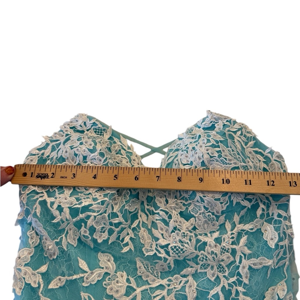 Jovani Turquoise Long Appliqued High Slit Sheath Gown NEW Size 4 Mermaid JVN - Picture 12 of 16